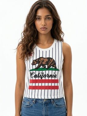 ON FIRE | Striped California Bear Graphic Tank M